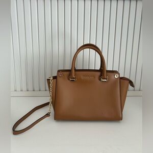Michael Kors Selma Satchel Brown Saffiano Leather Handbag